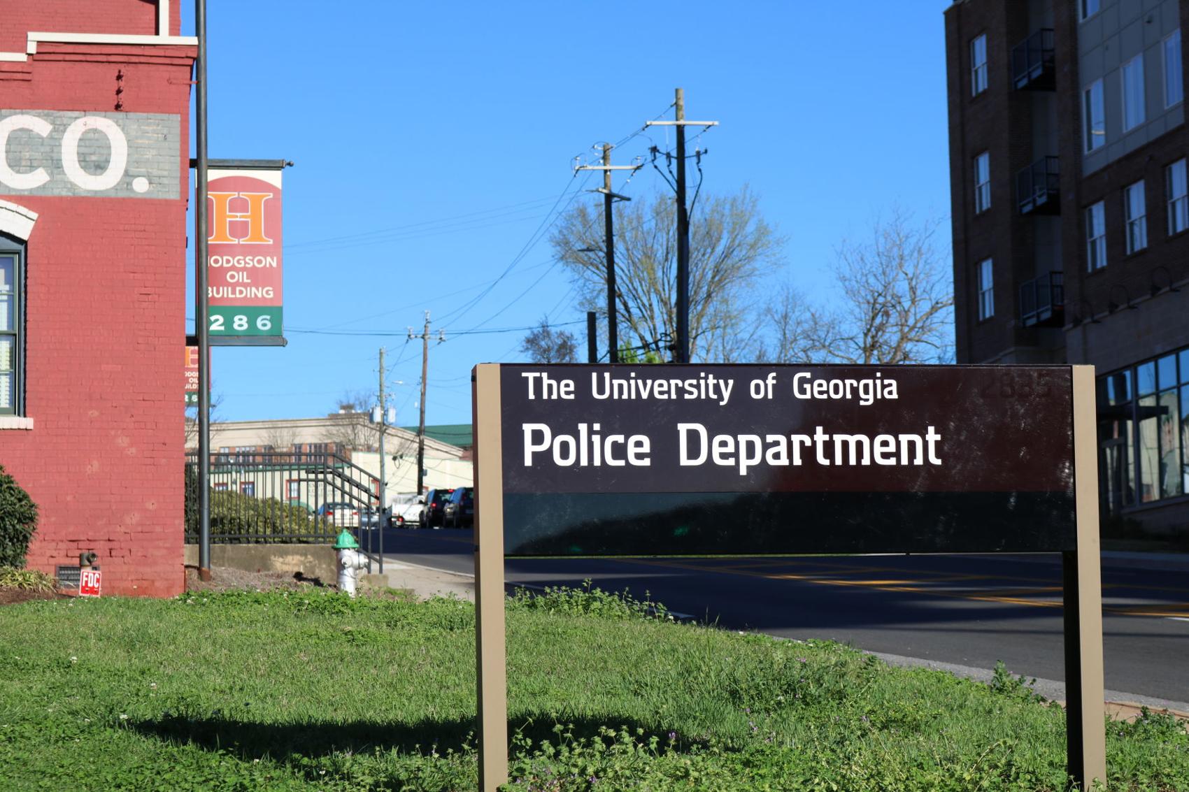 Sign outside station reading 'University of Georgia Police Department'