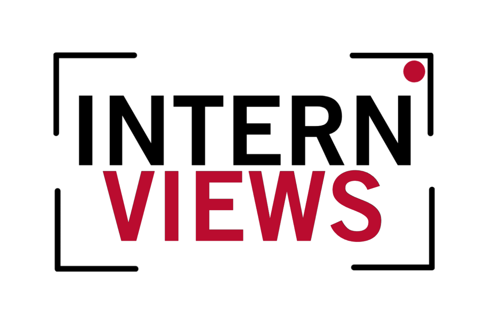 A graphic with text that reads 'InternViews' in a square frame with a camera focus grid