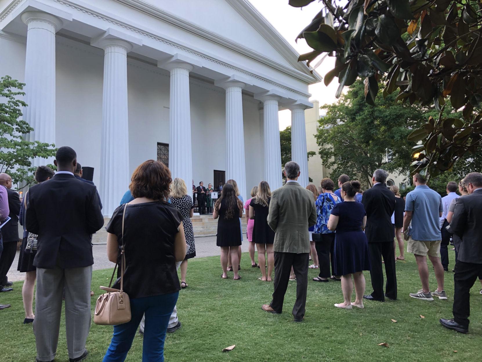 People standing outside on the UGA Chapel